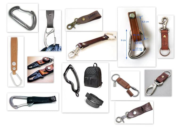 Verschiedene Schlüsselanhänger und Karabiner für Schlüssel, Tasche und Zubehör.